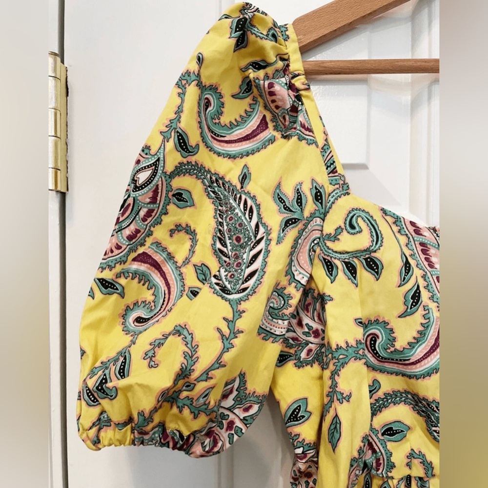 Zara Yellow Paisley Puff Sleeve Midi Dress | Size M | Has Pockets!! - Picture 6 of 12